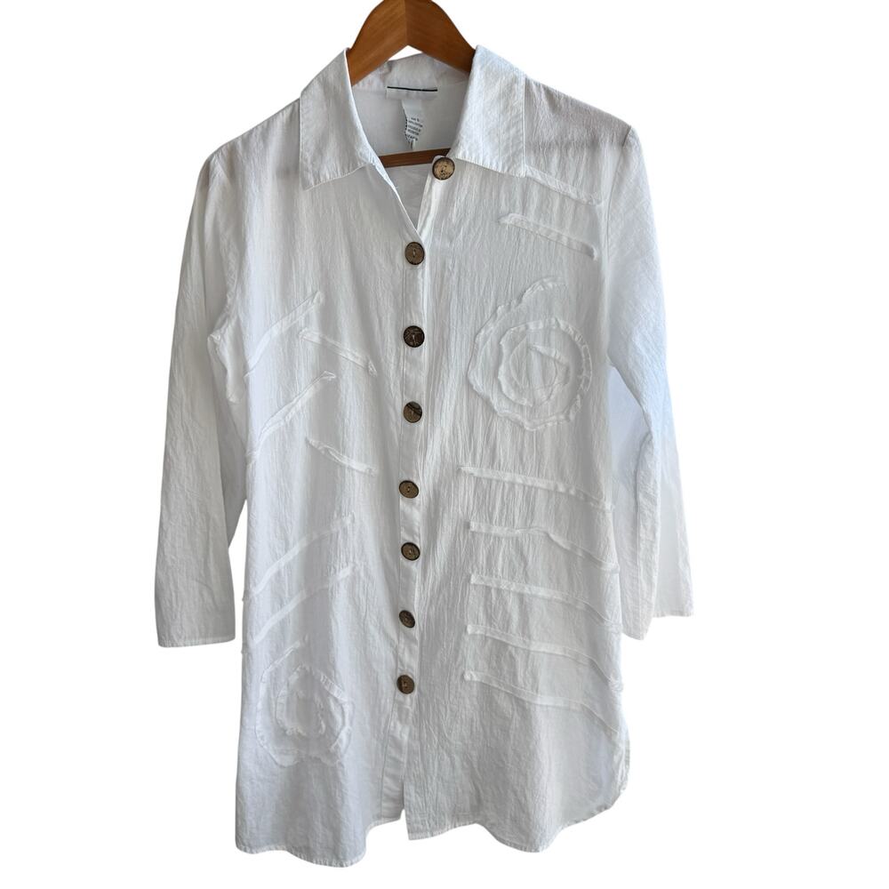 CZ CLUB Z Cover-Up Womens S White 100% Cotton Tunic Preppy Coastal Beachy